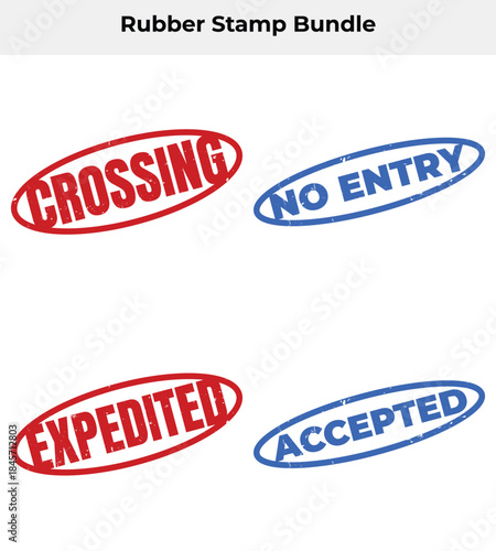 Rubber Stamps With Crossing, No Entry, Expedited, and Accepted Messages on White