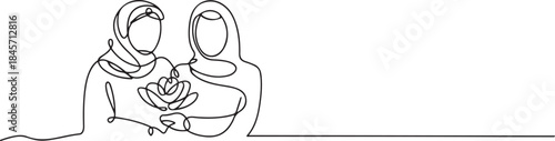 One continuous line drawing of Emirati Women’s Day celebration vector illustration. one line Art icon drawing