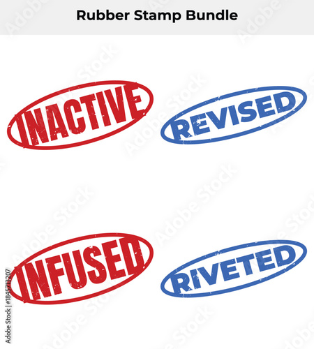 Set of Inactive Infused Revised Riveted Grunge Rubber Stamp on White Background