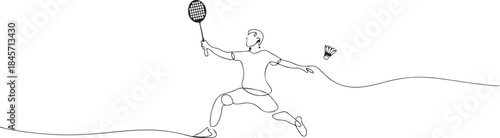 One continuous line drawing of Badminton sports vector illustration. one line Art icon drawing