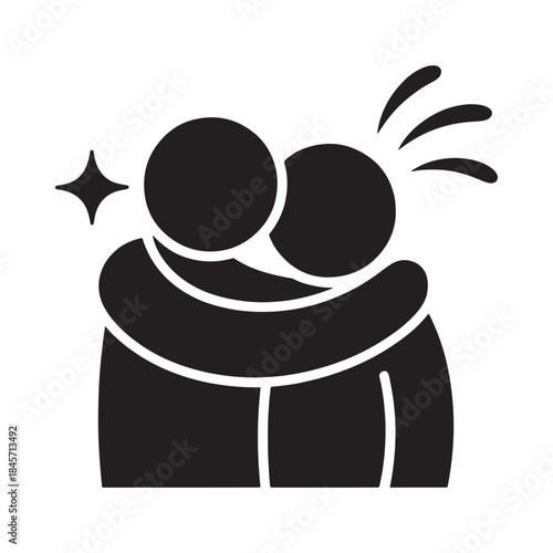 Simple black silhouette illustration depicting two people embracing warmly