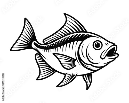 Detailed Fish Line Art Illustration in Black and White Vector Style