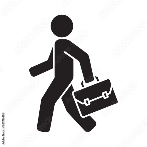 A simple black silhouette of a person running with a briefcase