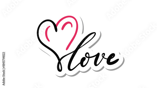 Lovely pink abstract blob heart symbol and love text on white background, a cute and modern illustration for valentine's day and romantic occasions