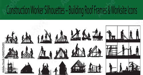 construction Worker Silhouettes – Roof Frame Building Icons