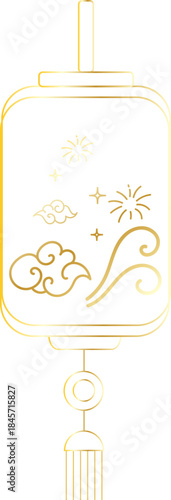 Chinese Gold Lantern With Floral Line Art