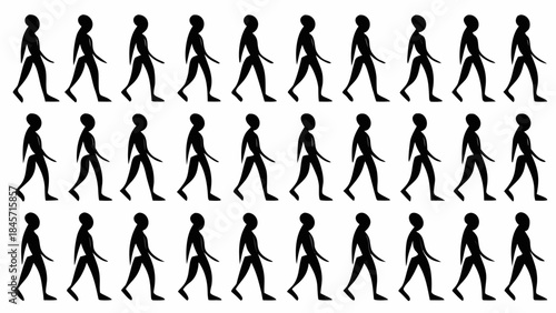 Collection of human walking silhouettes in various poses and steps
