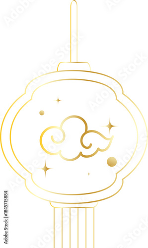 Chinese Gold Lantern With Cloud Line Art