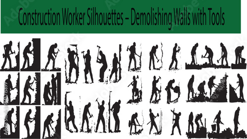 Construction Worker Silhouettes – Wall Demolition Tools

