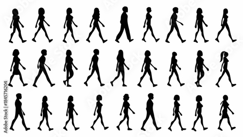 Collection of diverse people walking in various poses and styles
