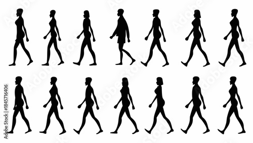 Collection of diverse people walking in various poses and styles