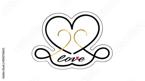 Thin gold outline heart with minimalist valentine love symbol on white background