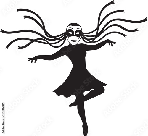 Silhouette of a dancer with flowing hair in a dramatic pose