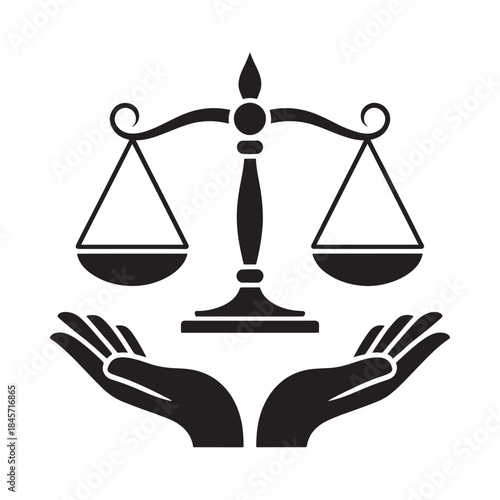 Scales of justice held by hands representing law and fairness
