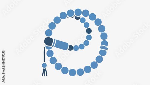 A blue rosary with a tassel on a plain white background, depicted in a simple graphic style.