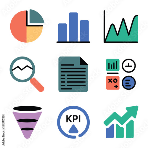 Content strategy and publishing icon set with document pencil checklist star headline folder management flat vector illustration