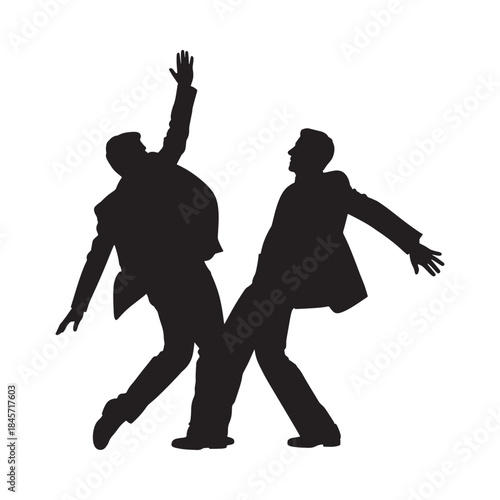 Two men in suits celebrating success with a joyful energetic pose