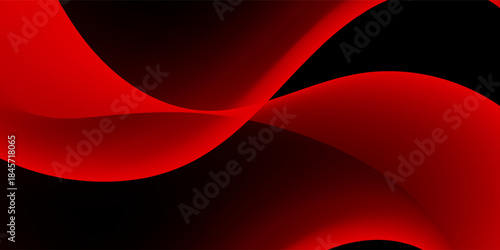 Abstract Red Fluid Wave Background. Smooth Flowing Gradient Shape on Black. modern creative trendy design