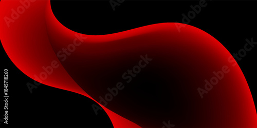 Abstract Red Fluid Wave Background. Smooth Flowing Gradient Shape on Black. Elegant Dark Backdrop.