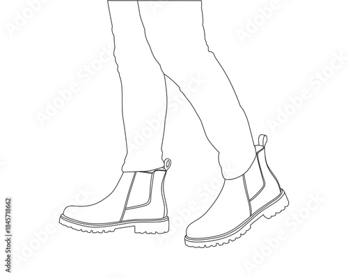 Minimal black silhouette illustration of walking legs wearing boots.
Clean line art footwear design isolated on white background,
ideal for fashion, footwear, lifestyle, and design concepts.