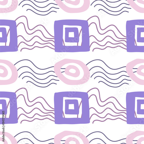 Spots, lines, dots. A seamless vector pattern of minimalist, trendy, hand-drawn abstract elements