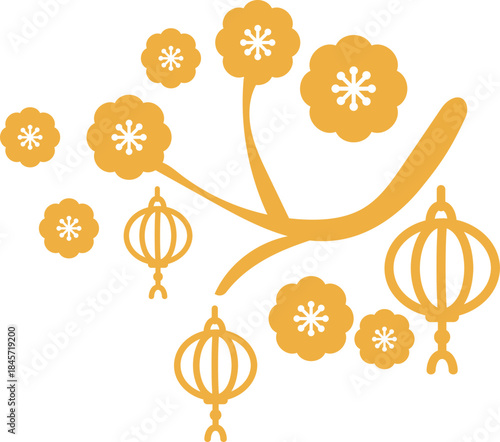 Plum Blossom Branch With Lanterns Illustration