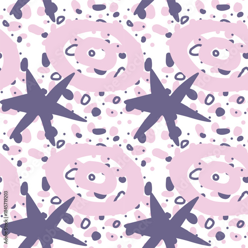 Spots, lines, dots. A seamless vector pattern of minimalist, trendy, hand-drawn abstract elements