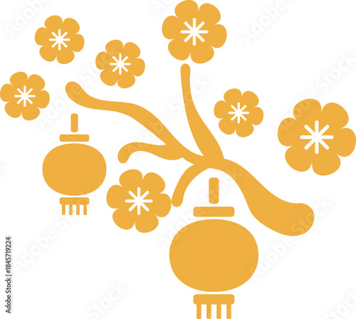 Plum Blossom Branch With Hanging Lanterns Art