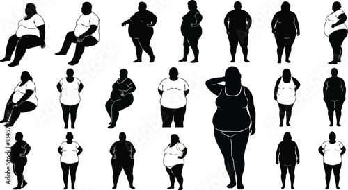 Diverse plus-size people in various poses and outfits