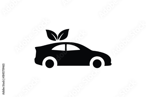 Eco-Friendly Ride: An icon of a sleek, sustainable car, crowned with verdant leaves, symbolizing environmentally conscious transportation and a commitment to green living.
