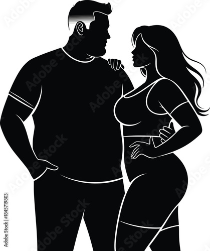 Fat Couple standing close together in intimate silhouette