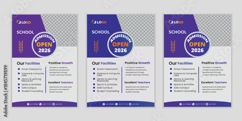 Modern School Admission Flyer Template Bundle | A4 Education Poster Design with 3 Color Variations