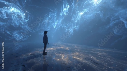 Immersive VR Experience - Man Exploring Digital Universe.