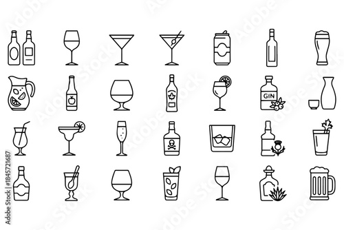 set of Alcoholic Drink icons,
Alcoholic Drink Line Editable Icon Set – Beer, Wine, Cocktail & Whiskey Vector Illustration