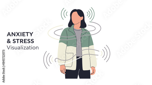 Visualization of anxiety and stress effects on a person minimalist illustration style