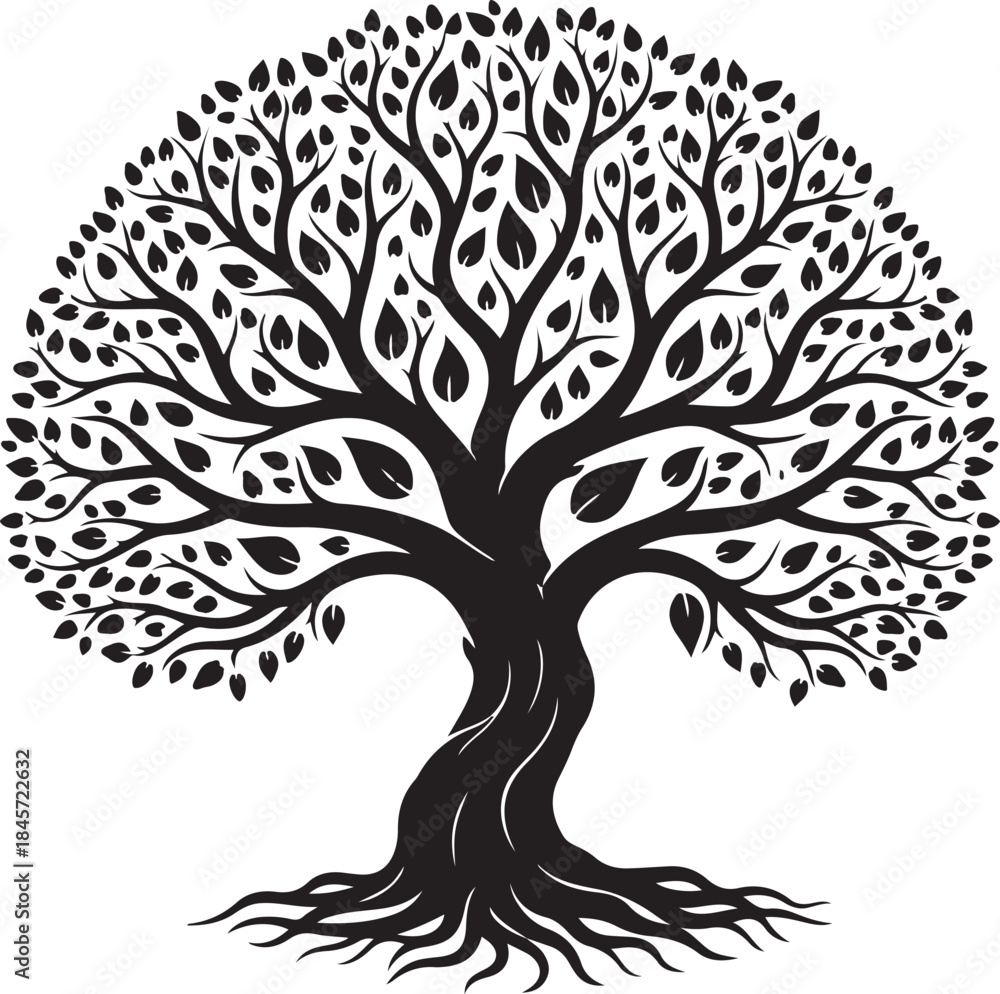 Obraz premium Tree of Life Silhouette with Roots and Branches – Sacred Nature Symbol.