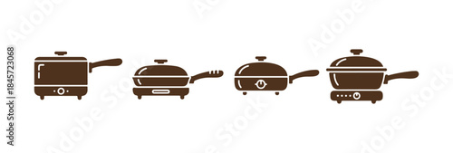 Four different designs of an electric skillet. Vector illustration

