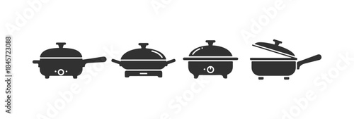 Electric skillet featuring four unique designs. Vector illustration

