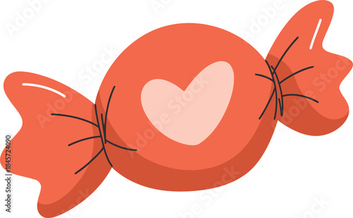 Sweet treat with heart shaped center wrapped in red foil