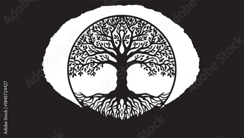 Tree of Life Silhouette with Roots and Branches – Sacred Nature Symbol.