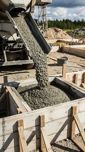 Construction Site Concrete Pouring Process Heavy Machinery