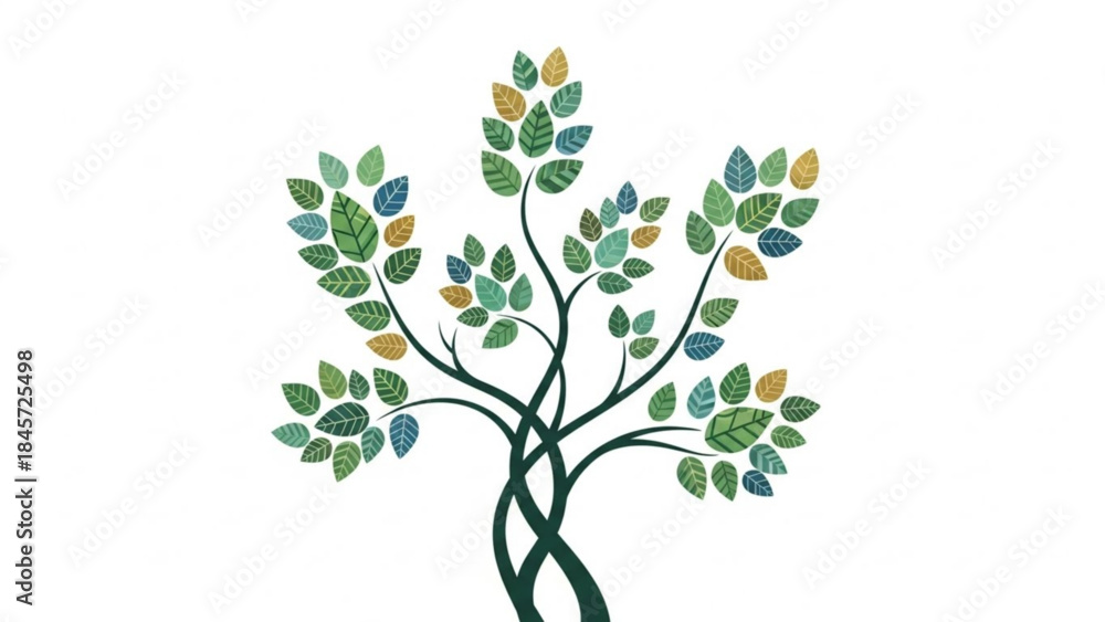 Fototapeta premium Evergreen Growth: A stylized tree flourishes with vibrant leaves, embodying growth and the beauty of nature.