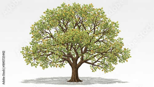 Majestic Oak: A stately oak tree, resplendent in its full canopy of vibrant green leaves, stands as a symbol of strength and longevity. A testament to nature's enduring power and beauty.