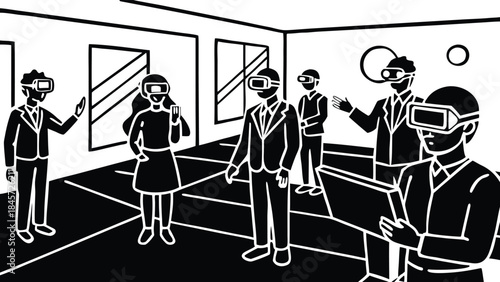 People wearing VR headsets in a modern room virtual reality