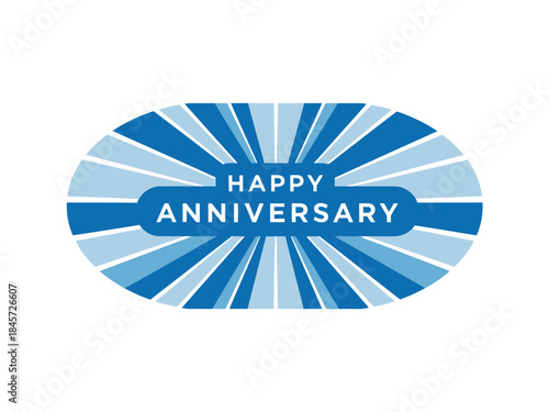 Festive Happy Anniversary Design with Bursting Blue Rays and Oval Frame