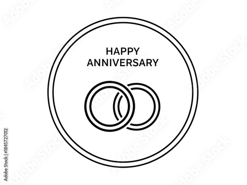 Happy Anniversary Graphic with Interlocking Rings in Black and White