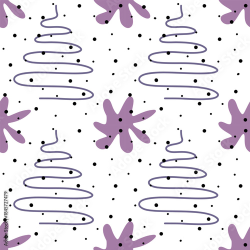 Spots, lines, dots. A seamless vector pattern of minimalist, trendy, hand-drawn abstract elements