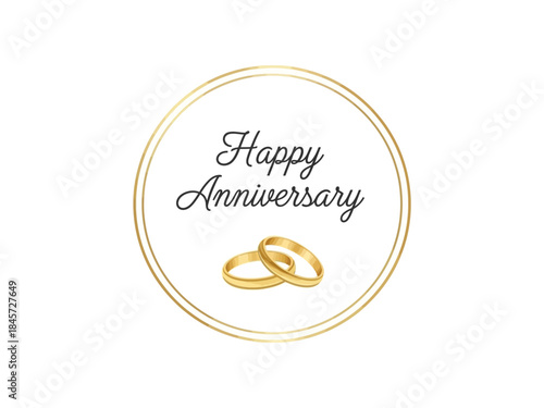 Elegant Happy Anniversary Card with Gold Rings and Circular Frame