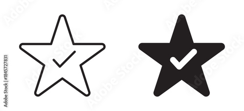 Favorite approved star icon set in outline and silhouette style representing rating, selection, verification, quality assurance, and user preference vector illustration