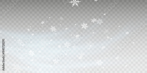 Snowfall sky white transparent wallpaper. Flat snowflakes january vector. Snow hurricane landscape. Set of snow icicles isolated on transparent background. Vector illustration